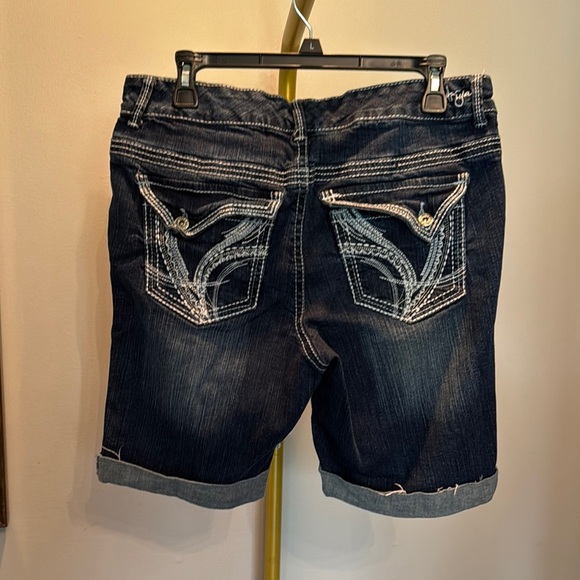 Ariya Pants - Ariya Blue Jean Bermuda Shorts with Decorative Stitching and Cuffed Hems 14